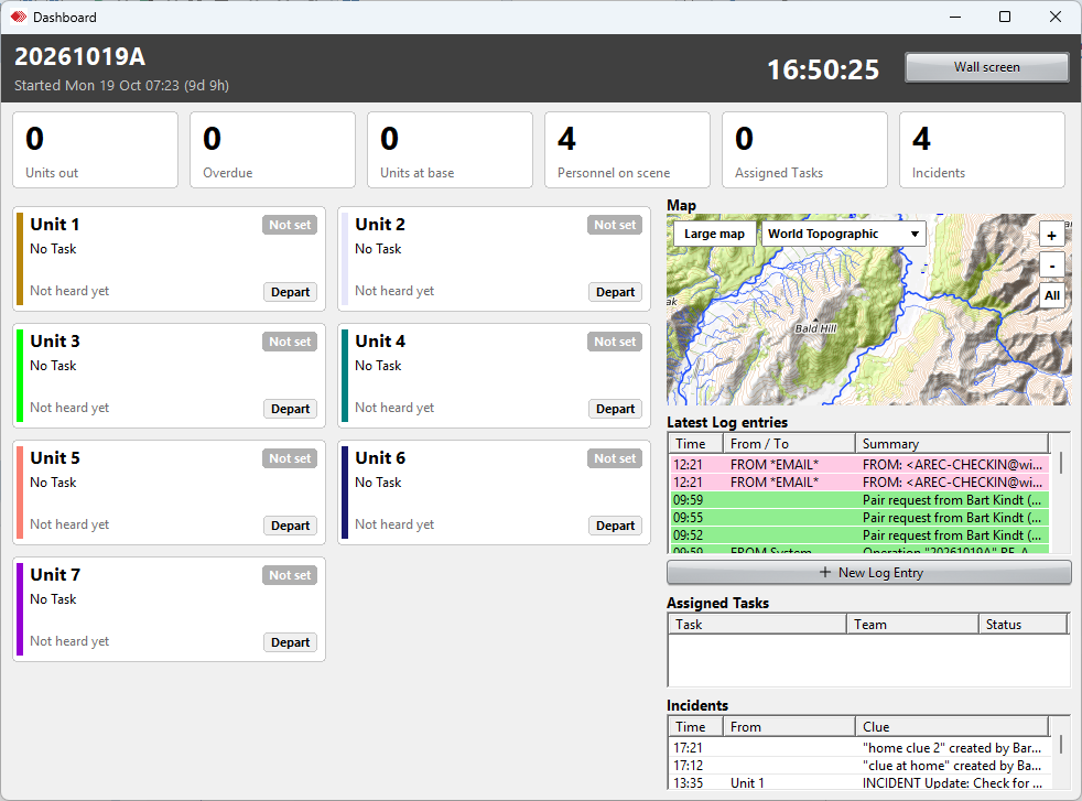 The Dashboard of an EMCOMM Operation: Units and Incidents